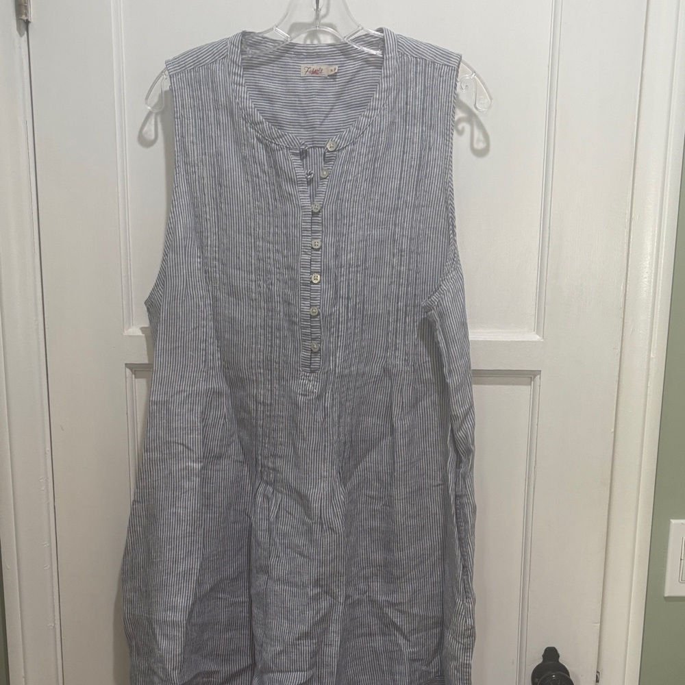 Faherty Isha Blue stripe linen dress x large - Picture 2 of 8